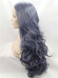 Long Dark Blue Wave Synthetic Lace Front Wig - FashionLoveHunter