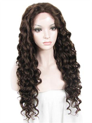 Long Darkest Brown Curly Synthetic Lace Front Wig - FashionLoveHunter