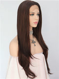 Long Dark Brown Highlight Straight Synthetic Lace Front Wig - FashionLoveHunter