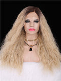 Long Dark Brown to Natural Blonde Curly Synthetic Lace Front Wig