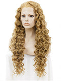 Long Dark Gold Curly Synthetic Lace Front Wig - FashionLoveHunter