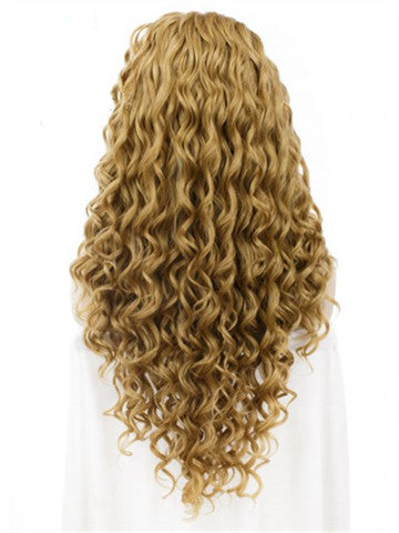 Long Dark Gold Curly Synthetic Lace Front Wig - FashionLoveHunter