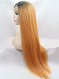 Long Dark Orange Ombre Straight Synthetic Lace Front Wig - FashionLoveHunter