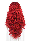 Long Dark Red Curly Synthetic Lace Front Wig - FashionLoveHunter