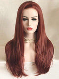 Long Dark Reddish Brown Copper Straight Synthetic Lace Front Wig - FashionLoveHunter