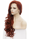 Long Deep Wave Copper Reddish Brown Synthetic Lace Front Wig - FashionLoveHunter