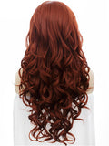 Long Deep Wave Copper Reddish Brown Synthetic Lace Front Wig - FashionLoveHunter