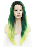 Long Forest Green To Yellow Ombre Straight Synthetic Lace Front Wig