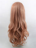 Long Gloomy Peach Pink Wave Synthetic Lace Front Wig