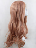 Long Gloomy Peach Pink Wave Synthetic Lace Front Wig