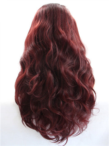 Long Gloxinia Reddish Purple Wave Synthetic Lace Front Wig - FashionLoveHunter