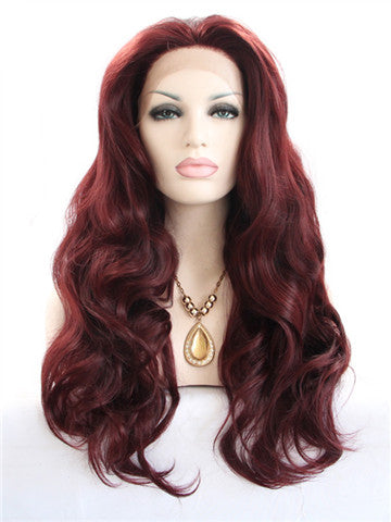 Long Gloxinia Reddish Purple Wave Synthetic Lace Front Wig - FashionLoveHunter