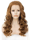 Long Golden Bronze Brown Wave Synthetic Lace Front Wig - FashionLoveHunter