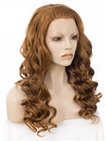 Long Golden Bronze Brown Wave Synthetic Lace Front Wig - FashionLoveHunter