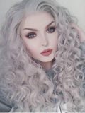 Long Grey Curly Hairstyle Synthetic Lace Front Wig