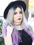 Long Grey To Purple Orchid Ombre Wave Synthetic Lace Front Wig - FashionLoveHunter