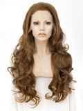 Long Honey Brown Loose Wave Synthetic Lace Front Wig - FashionLoveHunter