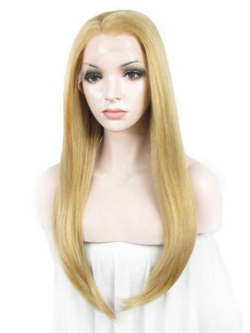 Long Honey Gold Straight Synthetic Lace Front Wig - FashionLoveHunter