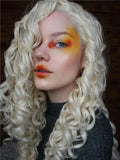 Long Layered Blonde Curly Synthetic Lace Front Wig - FashionLoveHunter
