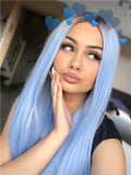 Long Light Cerulean Bright Blue Straight Synthetic Lace Front Wig - FashionLoveHunter