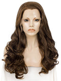 Long Light Chestnut Saddle Brown Mixed Wave Synthetic Lace Front Wig