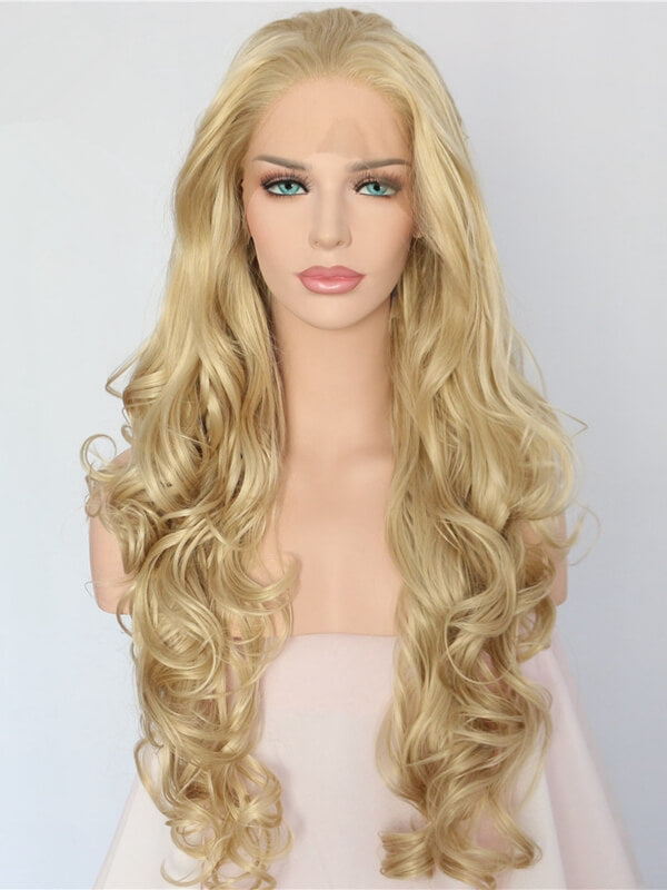 Long Light Golden Blond Wave Synthetic Lace Front Wig