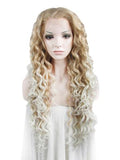 Long Light Golden To White Ombre Curly Synthetic Lace Front Wig - FashionLoveHunter
