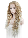 Long Light Golden To White Ombre Curly Synthetic Lace Front Wig - FashionLoveHunter