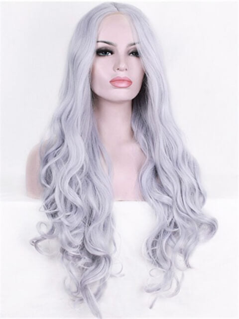 Long Light Lavender Cloud Wave Synthetic Lace Front Wig