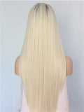 Long Light Pale Blonde Ombre Straight Synthetic Lace Front Wig