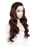Long Dark Chestnut Brown Wavy Synthetic Lace Front Wig - FashionLoveHunter