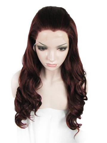 Long Dark Chestnut Brown Wavy Synthetic Lace Front Wig - FashionLoveHunter