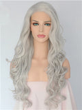 Long Light Silver Grey Costume Cosplay Wave Synthetic Lace Front Wig