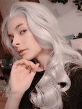 Long Light Silver Grey Costume Cosplay Wave Synthetic Lace Front Wig