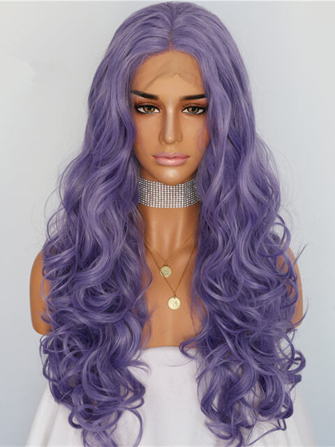 Long Medium Purple Wave Synthetic Lace Front Wig