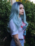 Long Anime Mint Green Ombre Synthetic Lace Front Wig