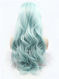 Long Mint Green Wave Synthetic Lace Front Wig - FashionLoveHunter