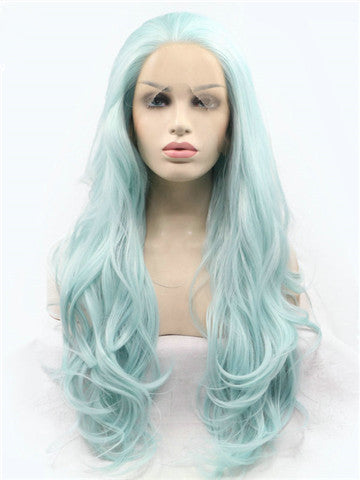 Long Mint Green Wave Synthetic Lace Front Wig - FashionLoveHunter
