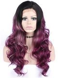 Long Mixed Reddish Purple Ombre Wave Synthetic Lace Front Wig