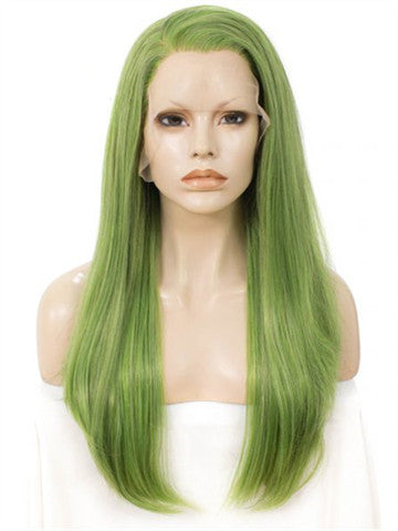 Long Mustard Seafoam Green Straight Synthetic Lace Front Wig - FashionLoveHunter