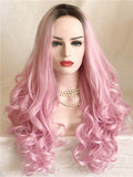 Long Myrtle Rose Diva Pink Wave Synthetic Lace Front Wig - FashionLoveHunter