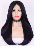 Long Mystery Dark Purple Ombre Straight Synthetic Lace Front Wig