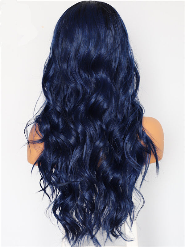 Long Ombre Midnight Blue Wave Synthetic Lace Front Wig