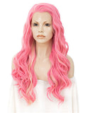 Long Peony Mixed Pink Wave Synthetic Lace Front Wig