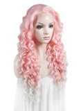 Long Pink To White Ombre Curly Synthetic Lace Front Wig - FashionLoveHunter