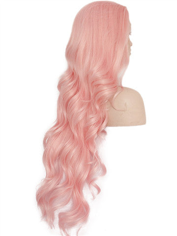 Long Pink Wave Cupcake Synthetic Lace Front Wig - FashionLoveHunter