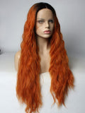 Long Pomegranate Bloom Bright Chocolate Ombre Synthetic Lace Front Wig