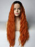 Long Pomegranate Bloom Bright Chocolate Ombre Synthetic Lace Front Wig