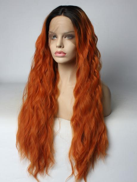 Long Pomegranate Bloom Bright Chocolate Ombre Synthetic Lace Front Wig