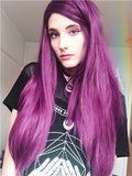 Long Popular Grape Purple Straight Synthetic Lace Front Wig - FashionLoveHunter